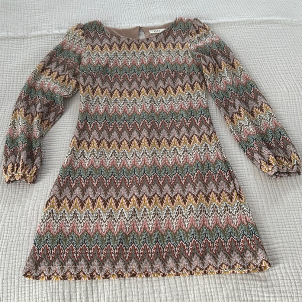Brown and Pink Sheath Dress with Bishop Sleeves Easter